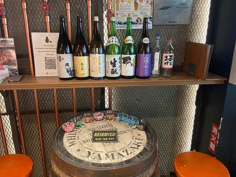 Casual Japanese sake tasting and snack experience, Kabukicho - The “easy comparison” tasting flow (8 sakes, one guided arc)