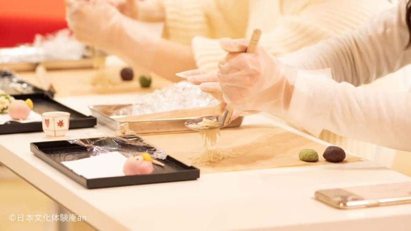 Japanese Traditional Sweets making and Tea Ceremony - Nerikiri Wagashi: Making 2 Season-Matched Sweets (Flower + Kinton)