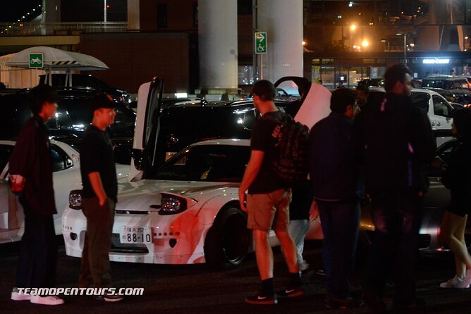 JDM Itasha trip to famous car meet up spot Daikoku Parking - Elevated highway route: Shinjuku, Shibuya, and skyline landmarks