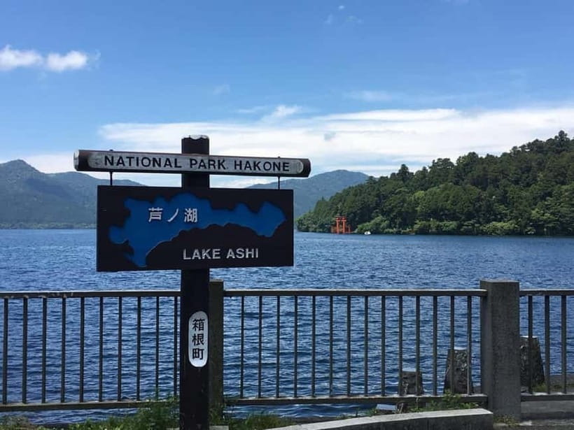 Mt Fuji Hakone/Enoshima Tour:Optional Ropeway/Lake Ashi Boat - Hakone Shrine on Lake Ashi: the torii-on-the-water view