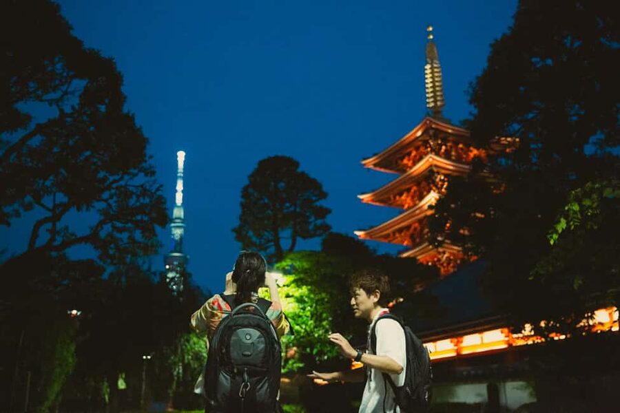 Tokyo: Asakusa Photogenic Night Walk with 1 drink - Sensō-ji Temple grounds: illuminated history with a real-world time limit