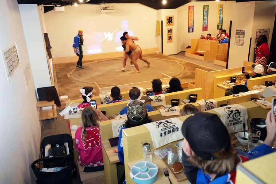 Tokyo Ginza : Sumo and Mikoshi Experience,Open from Sep. - The Sumo Show Flow: Training Basics, Winning Techniques, and Demonstrations