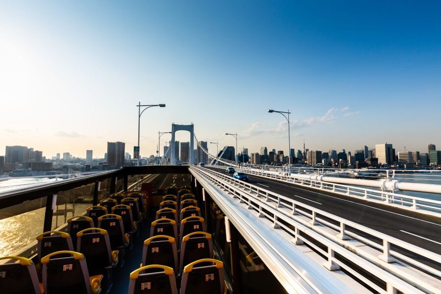 Tokyo: Open Top Panoramic Sightseeing Bus with Audio Guide - Bay Course: sea views, Tokyo Tower, and the Rainbow Bridge from two levels