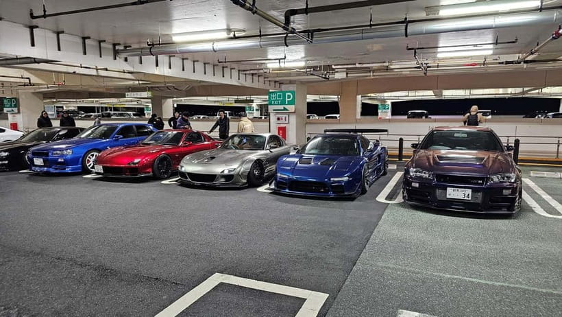 Tokyo: Visit Every Car Meet in Tokyo in a Widebody R35 GTR! - A Pit Autobacs pre-meet in Akihabara: merch, cars, and caffeine